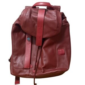 Piquadro‎ Burgundy Red EX 8176 Luxury Leather Backpack Drawstring Flap Closure